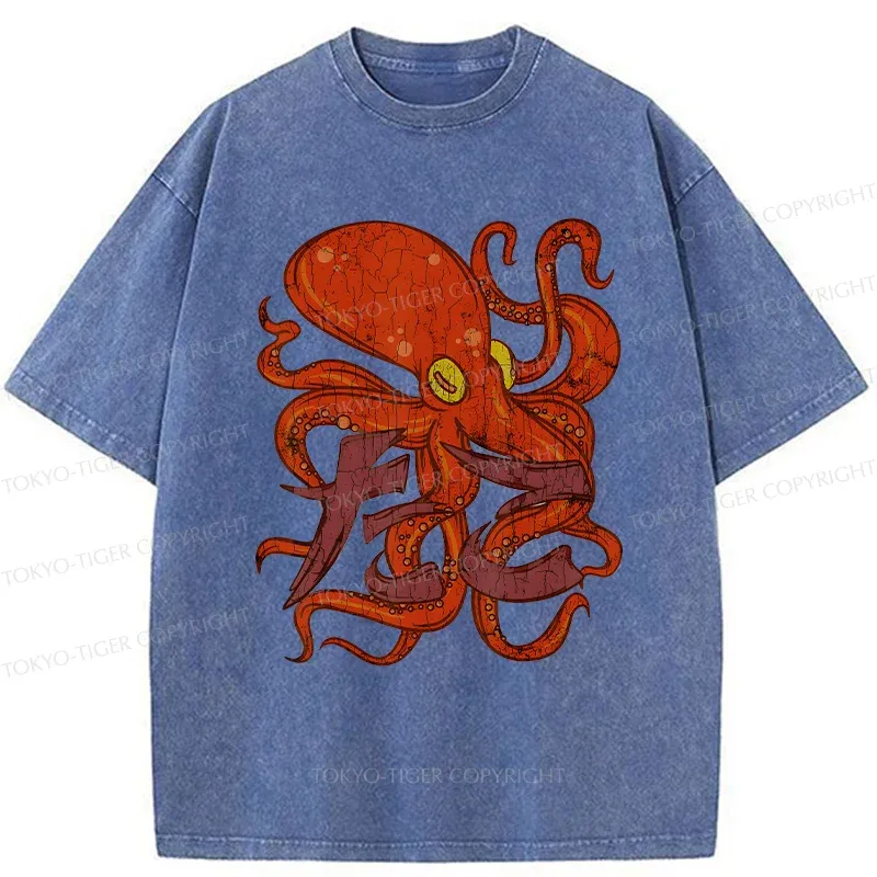 Tokyo-Tiger Vintage Octopus Washed T-Shirt