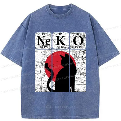 Tokyo-Tiger Vintage Cat Silhouette Washed T-Shirt