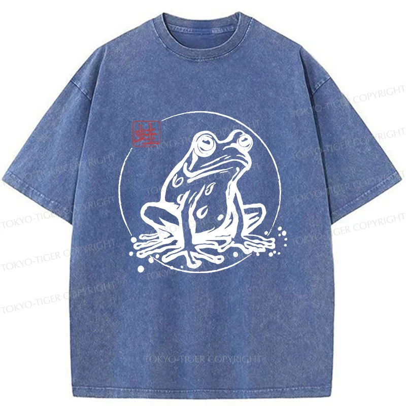 Tokyo-Tiger Retro Japanese Frog Washed T-Shirt