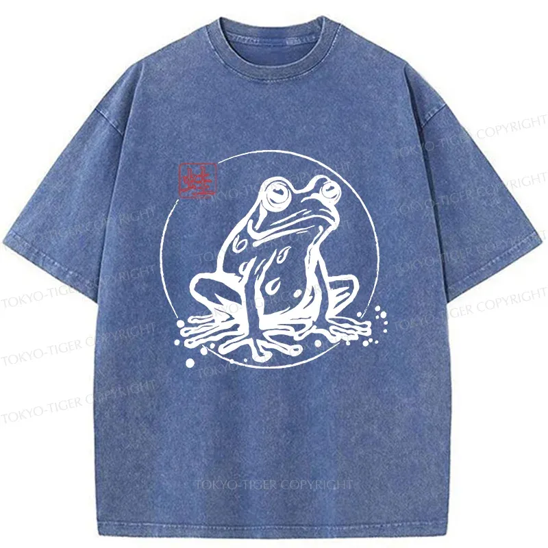 Tokyo-Tiger Retro Japanese Frog Washed T-Shirt