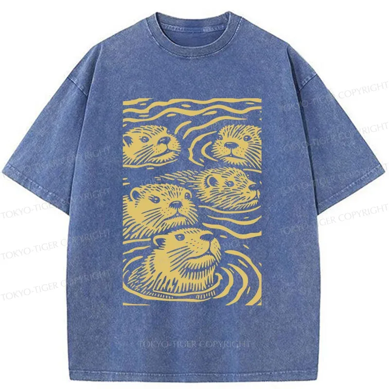 Tokyo-Tiger Woodcut Otter Washed T-Shirt