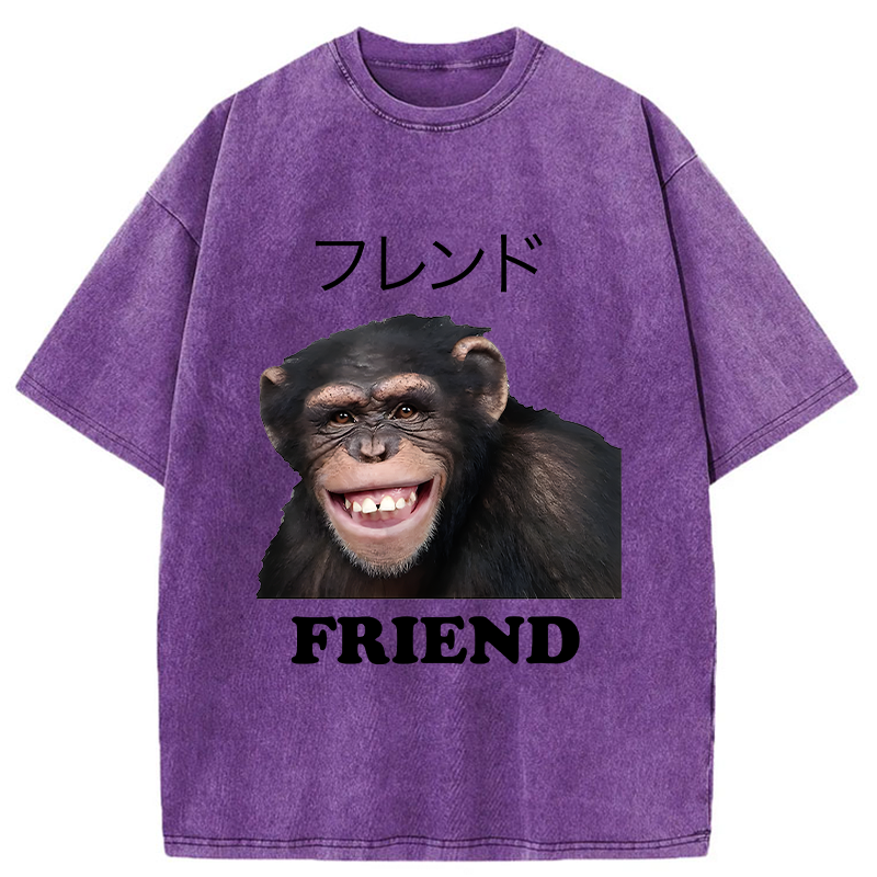 Tokyo-Tiger Funny Chimpanzee Washed T-Shirt