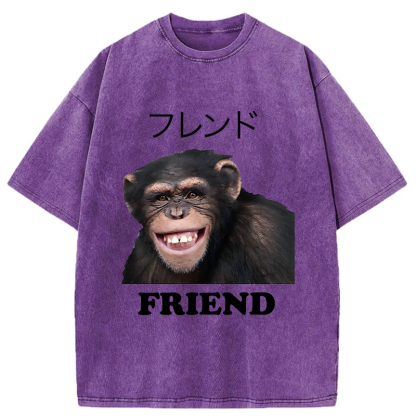 Tokyo-Tiger Funny Chimpanzee Washed T-Shirt