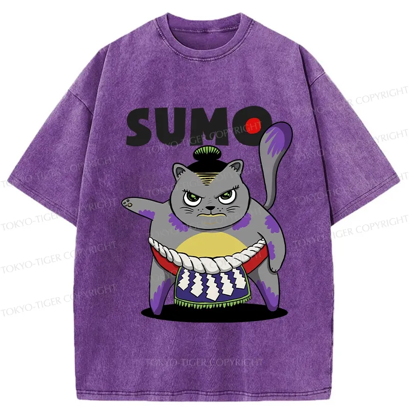 Tokyo-Tiger Cat Sumo Wrestler Washed T-Shirt Sale