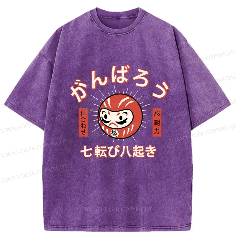 Tokyo-Tiger Let's Do Our Best Japanese Daruma Washed T-Shirt