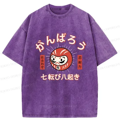 Tokyo-Tiger Let's Do Our Best Japanese Daruma Washed T-Shirt