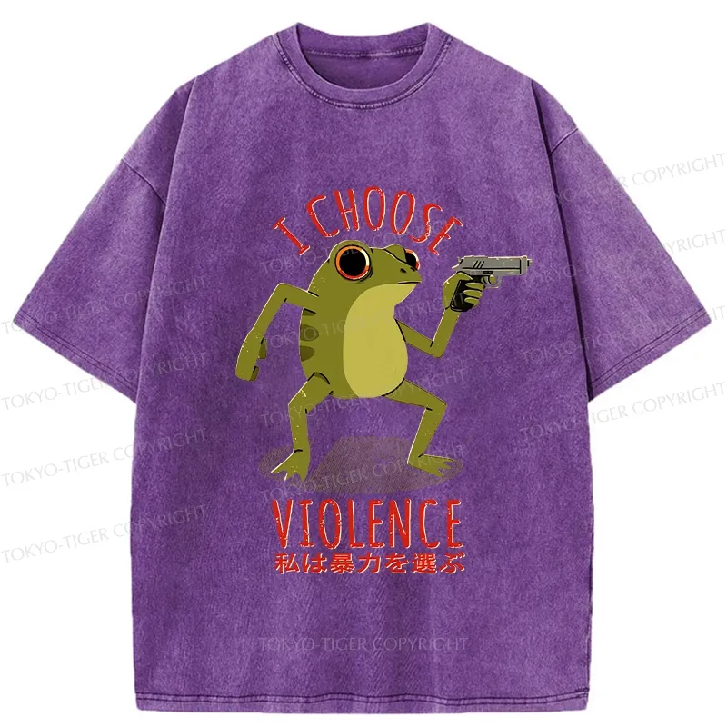 Tokyo-Tiger I Choose Violence Funny Washed T-Shirt