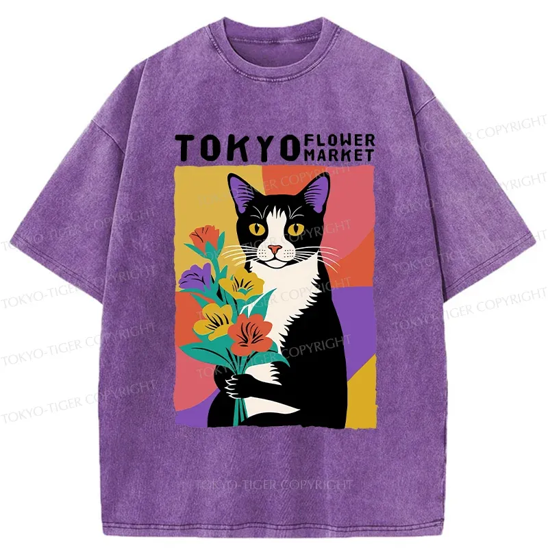 Tokyo-Tiger Flower Market In Tokyo Japan Washed T-Shirt