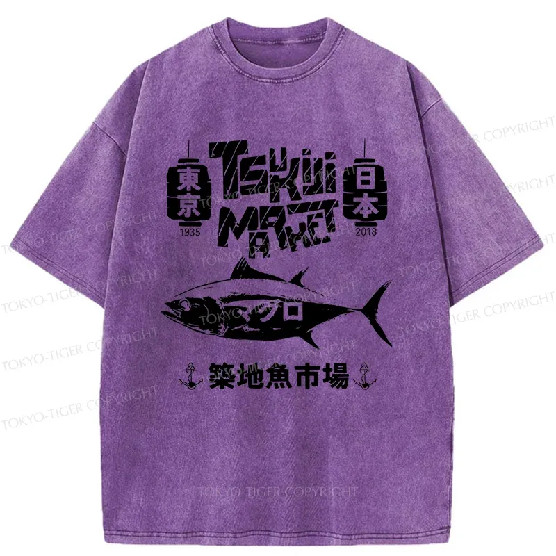 Tokyo-Tiger Retro Tsukiji Fish Market Washed T-Shirt