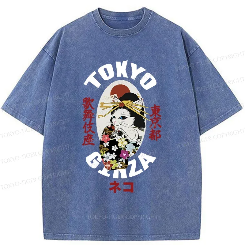 Tokyo-Tiger Geisha Cat Washed T-Shirt