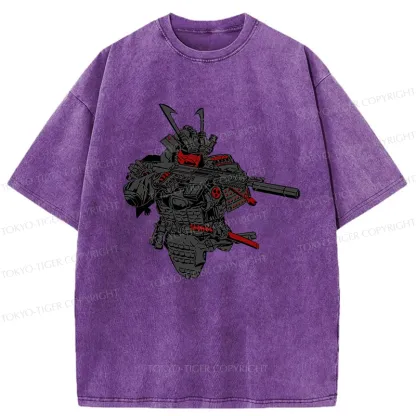 Tokyo-Tiger Samurai Holding A Gun Washed T-Shirt