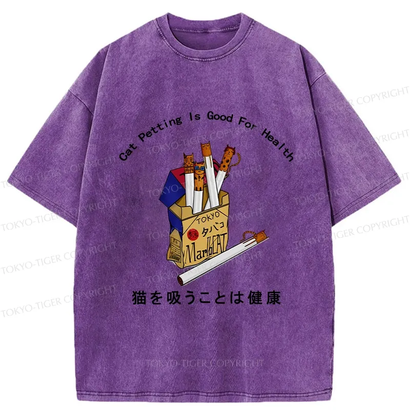 Tokyo-Tiger Cat Petting Is Good For Health Washed T-Shirt