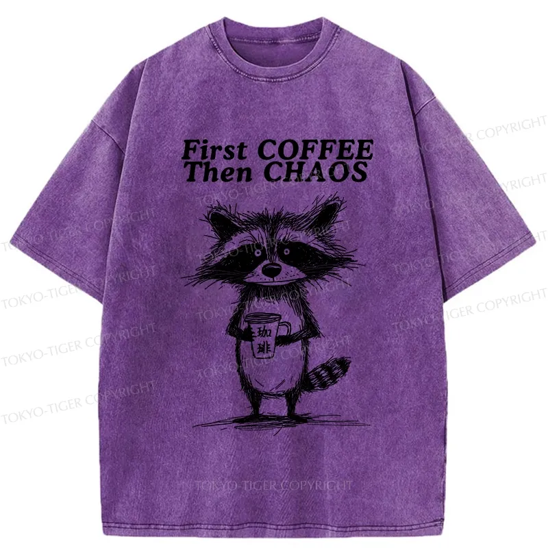 Tokyo-Tiger First Coffee Then Chaos Washed T-Shirt