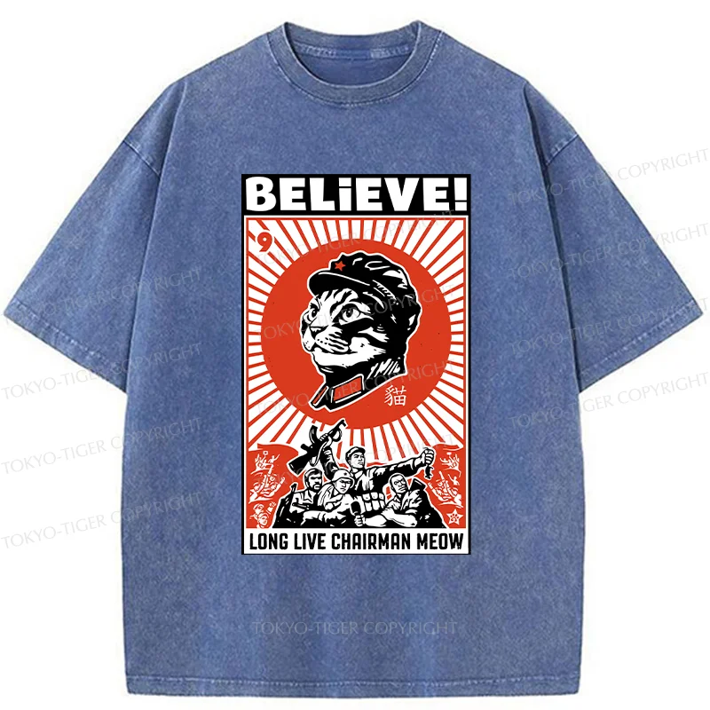 Tokyo-Tiger Long Live Chairman Meow Washed T-Shirt