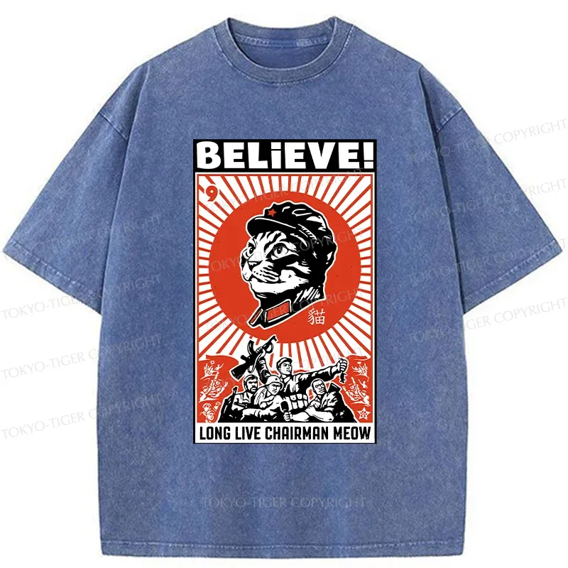 Tokyo-Tiger Long Live Chairman Meow Washed T-Shirt