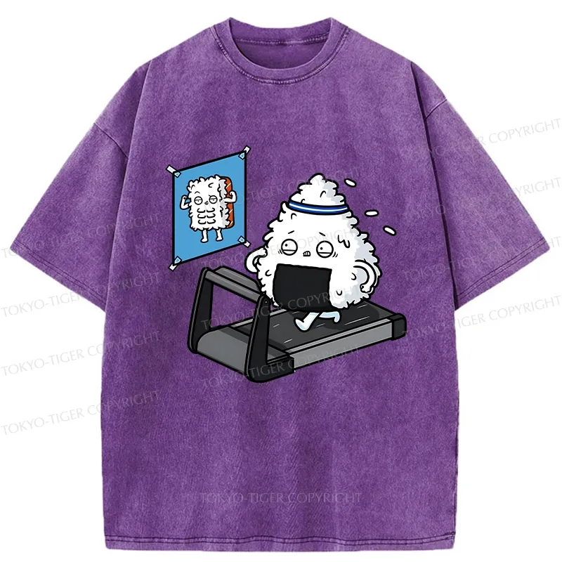 Tokyo-Tiger Funny Sushi Fitness Washed T-Shirt