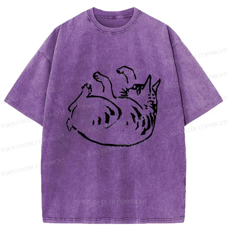 Tokyo-Tiger Sleeping Cat Washed T-Shirt