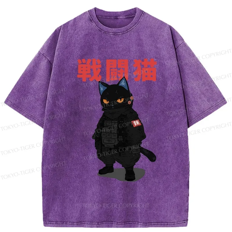 Tokyo-Tiger Fighting Cat Washed T-Shirt