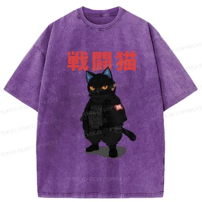 Tokyo-Tiger Fighting Cat Washed T-Shirt