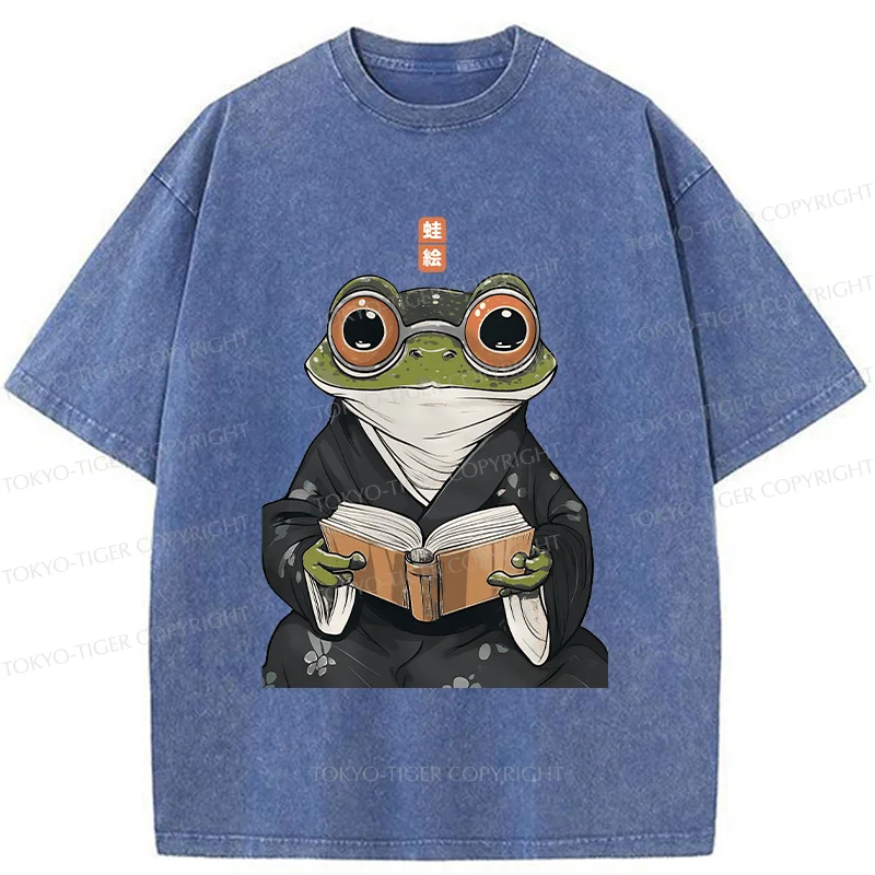 Tokyo-Tiger Frog Reading Washed T-Shirt