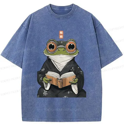 Tokyo-Tiger Frog Reading Washed T-Shirt