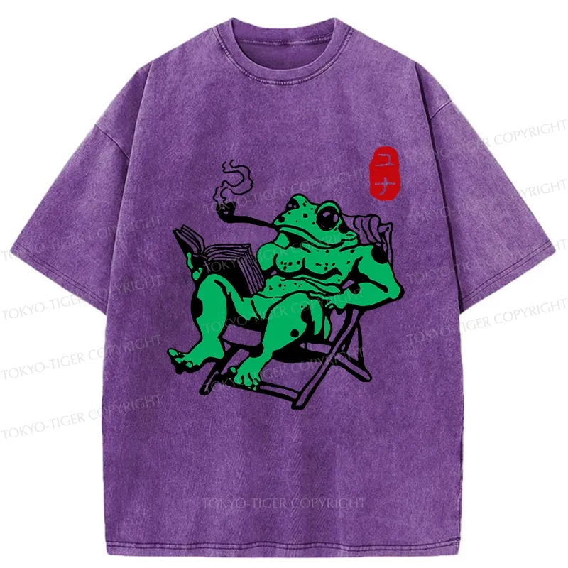 Tokyo-Tiger Muscle Frog Reading Washed T-Shirt