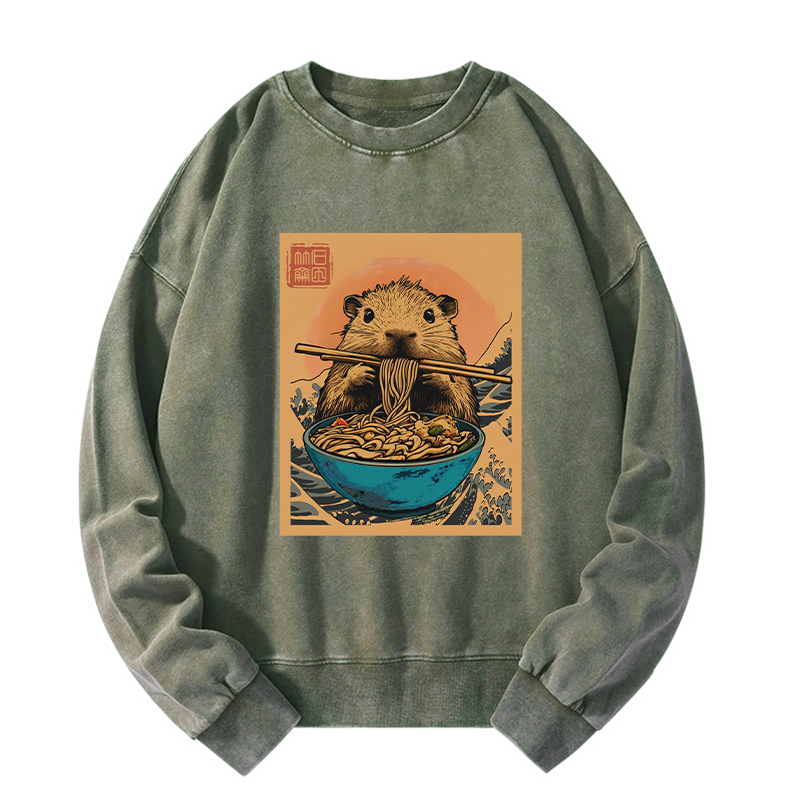 Tokyo-Tiger Opossum Eats Ramen Washed Sweatshirt