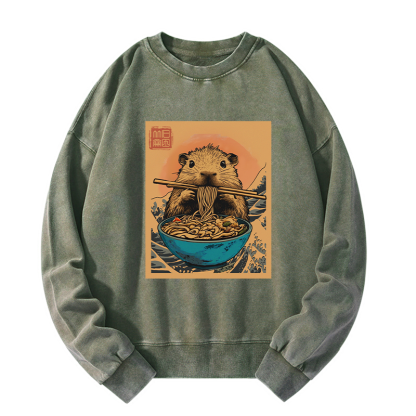 Tokyo-Tiger Opossum Eats Ramen Washed Sweatshirt