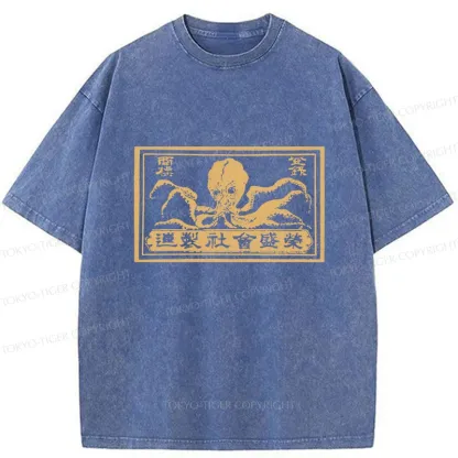 Tokyo-Tiger Woodcut Octopus Washed T-Shirt