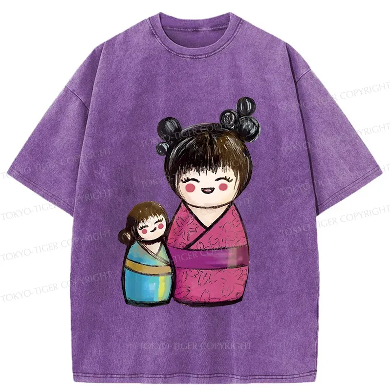 Tokyo-Tiger Geisha Doll Washed T-Shirt