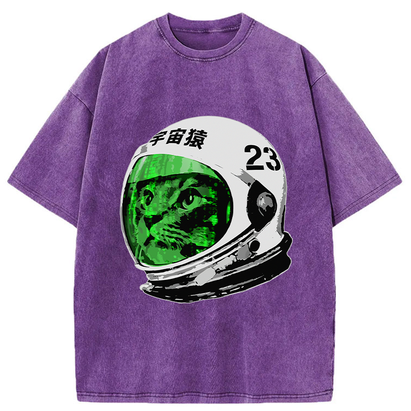 Tokyo-Tiger Astronaut Cat Washed T-Shirt