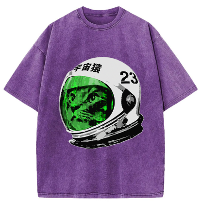 Tokyo-Tiger Astronaut Cat Washed T-Shirt