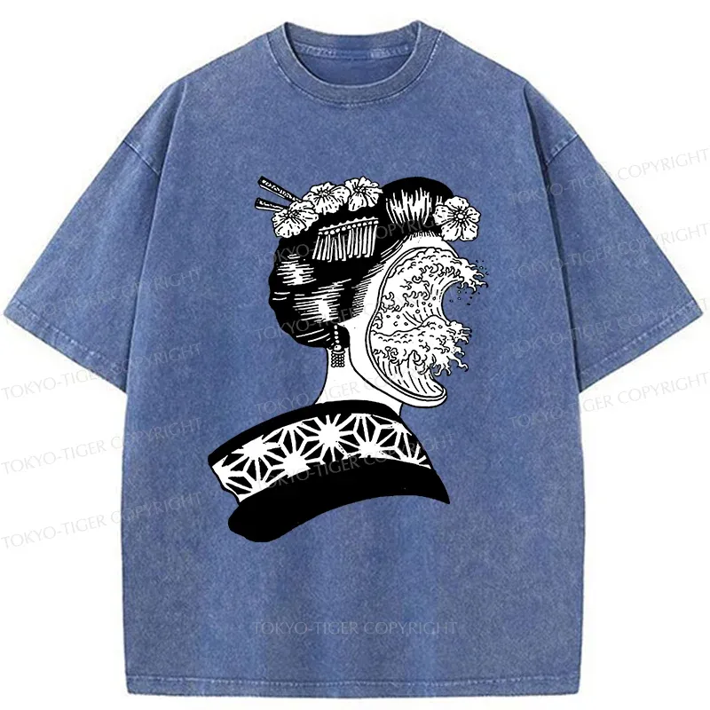 Tokyo-Tiger Horror Geisha And Wave Washed T-Shirt
