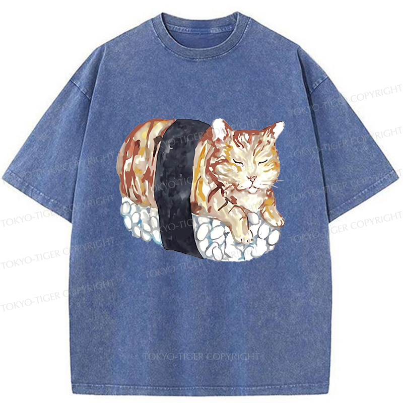 Tokyo-Tiger Sushi Cat Washed T-Shirt