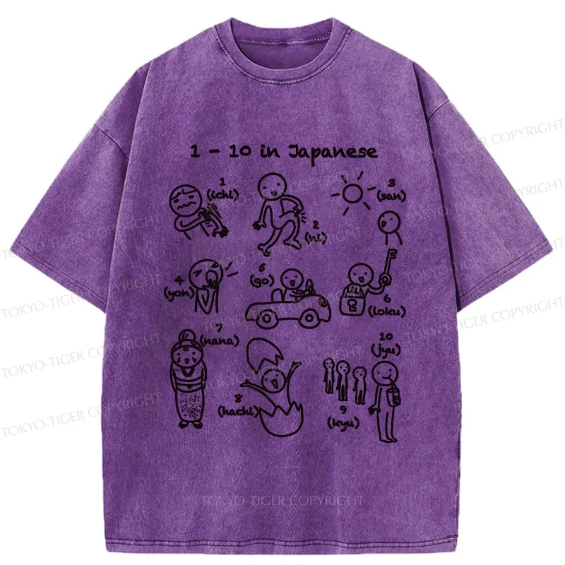 Tokyo-Tiger Funny 1-10 In Japanese Washed T-Shirt