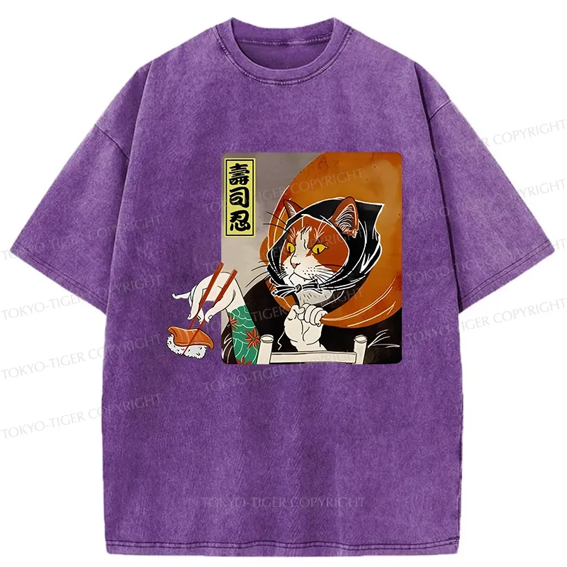 Tokyo-Tiger Sushi Ninja Cat Washed T-Shirt