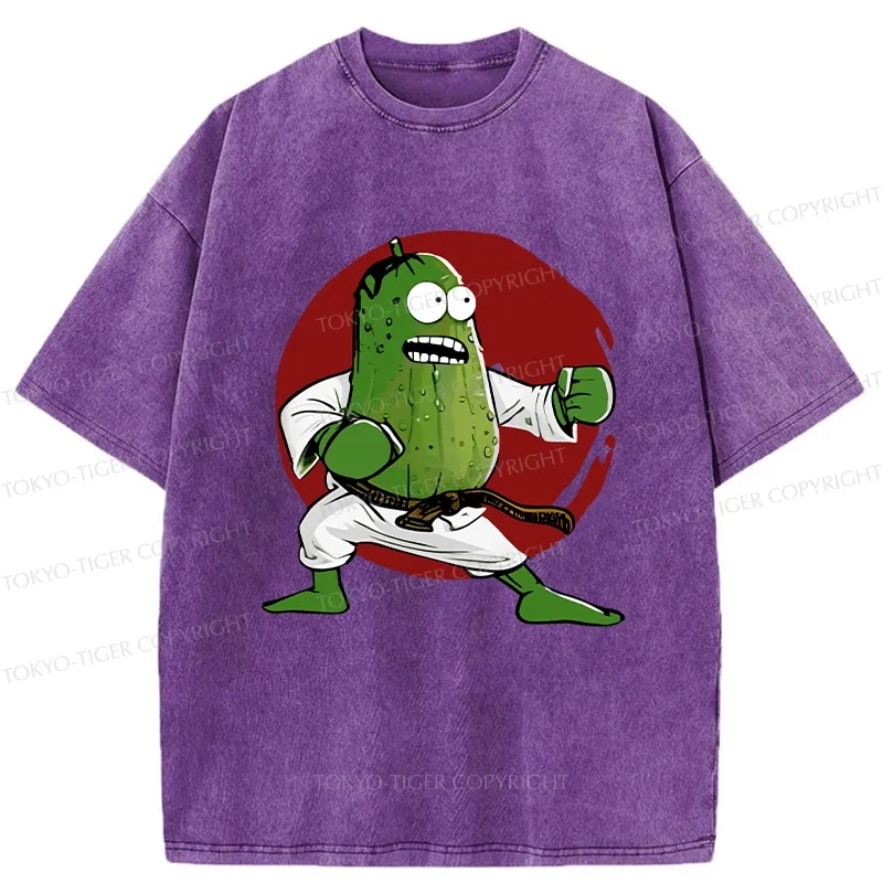 Tokyo-Tiger Pickle Self Defense Funny Washed T-Shirt