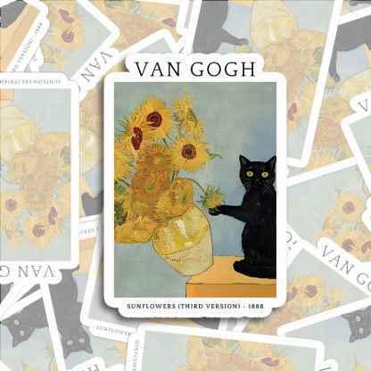 Tokyo-Tiger Black Cat With Sunflowers Sticker