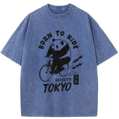 Tokyo-Tiger Pandas Ride Bicycles Washed T-Shirt