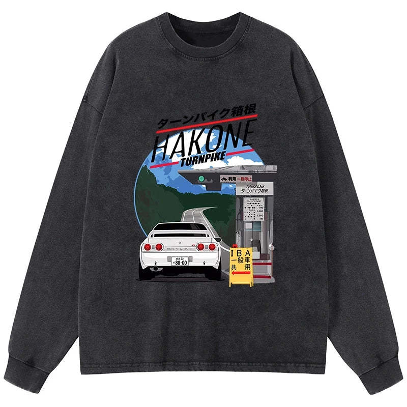 Tokyo-Tiger Hakone Nissan Skyline R32 JDM Washed Long Sleeve T-Shirt Sale