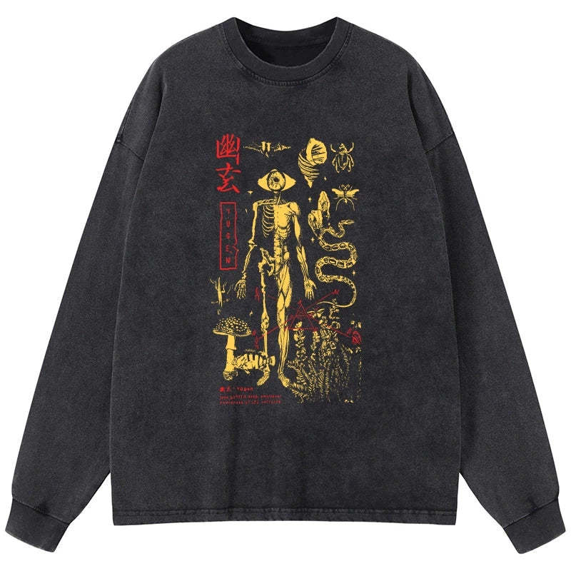 Tokyo-Tiger Spooky Ghost Japanese Washed Long Sleeve T-Shirt