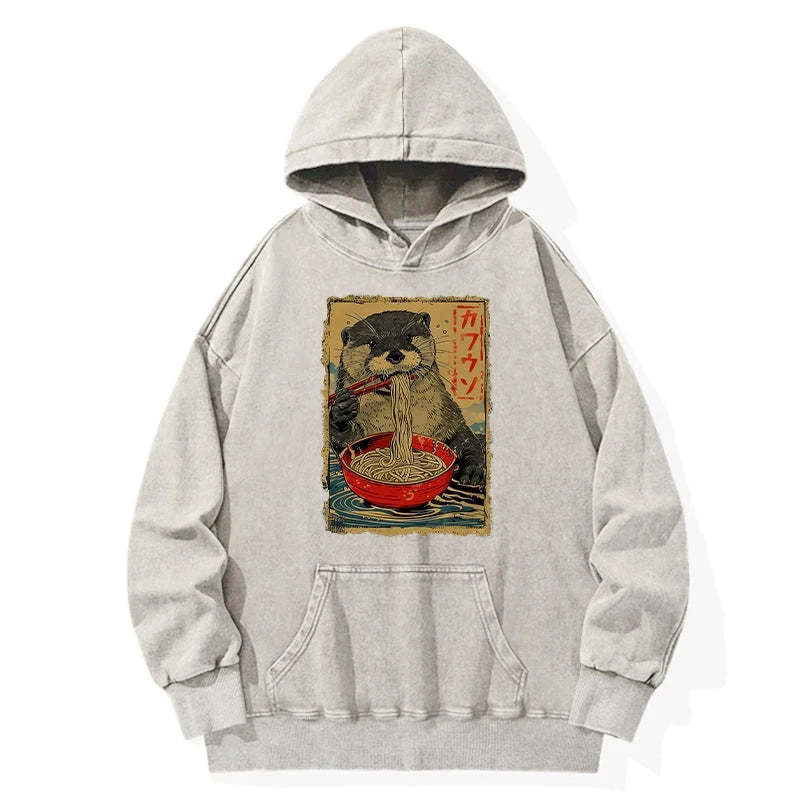 Tokyo-Tiger Otter Eating Ramen Japan Washed Hoodie