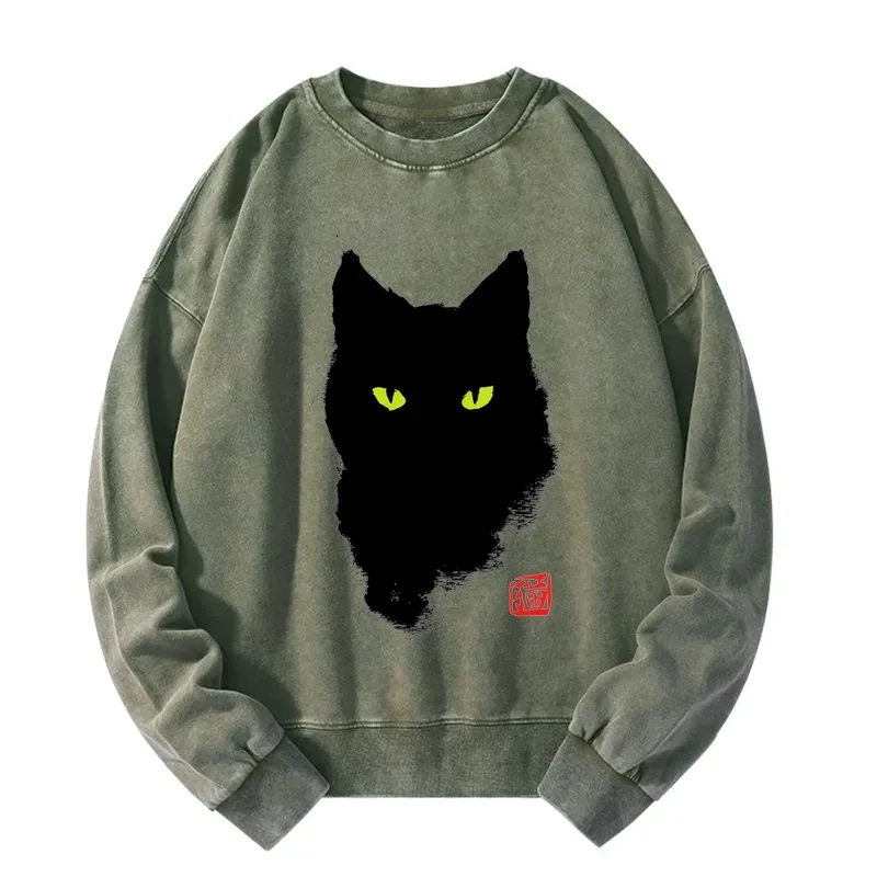 Tokyo-Tiger Cat Sharp Gaze Washed Sweatshirt