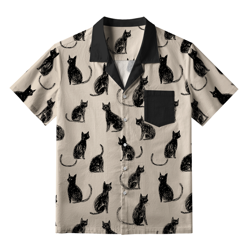 Tokyo-Tiger Black Cat Beige Hawaiian Shirt