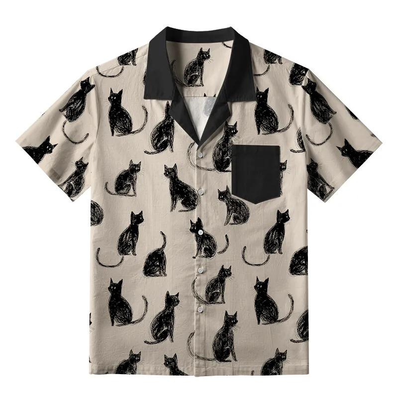 Tokyo-Tiger Black Cat Beige Hawaiian Shirt Sale