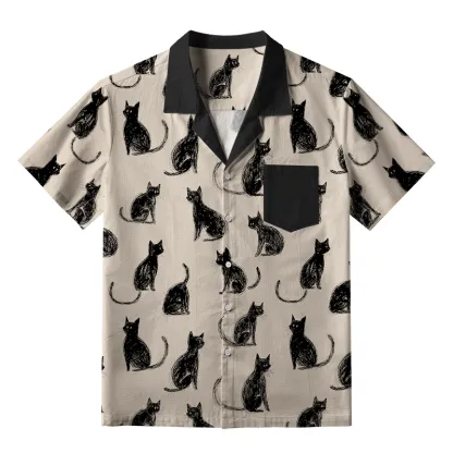 Tokyo-Tiger Black Cat Beige Hawaiian Shirt