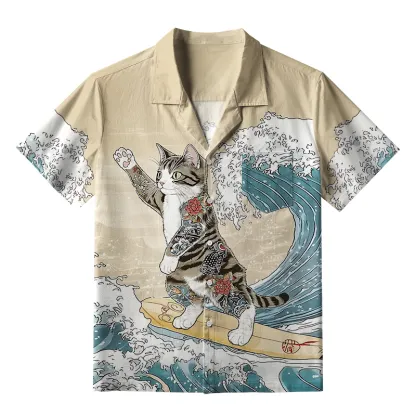 Tokyo-Tiger Cat Surfing Aloha Hawaiian Shirt