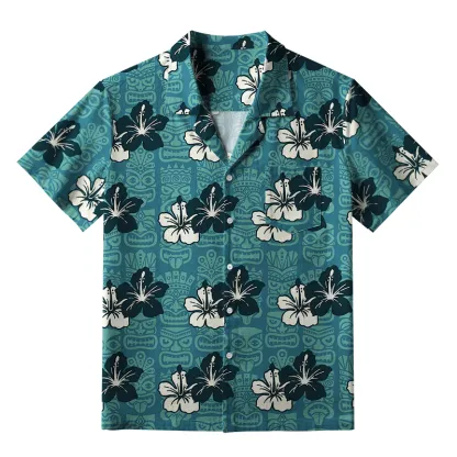 Tokyo-Tiger Floral Escape Teal Aloha Hawaiian Shirt