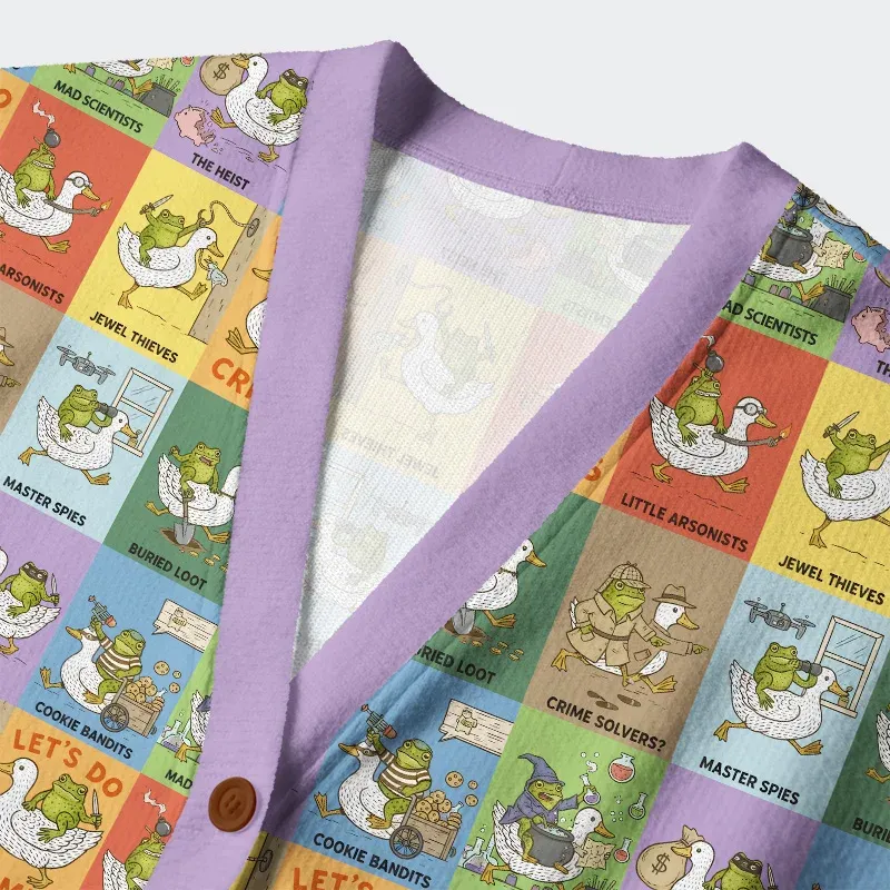 Tokyo-Tiger Frog Riding a Goose Ugly Cardigan Sweater