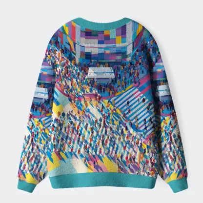 Tokyo-Tiger colorful Sidewalks Ugly Cardigan Sweater